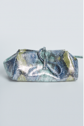 ELENA ATHANASIOU Shiny Snake Pattern Lunchbag Lime Blue Λάιμ Μπλε τσαντάκι χειρός