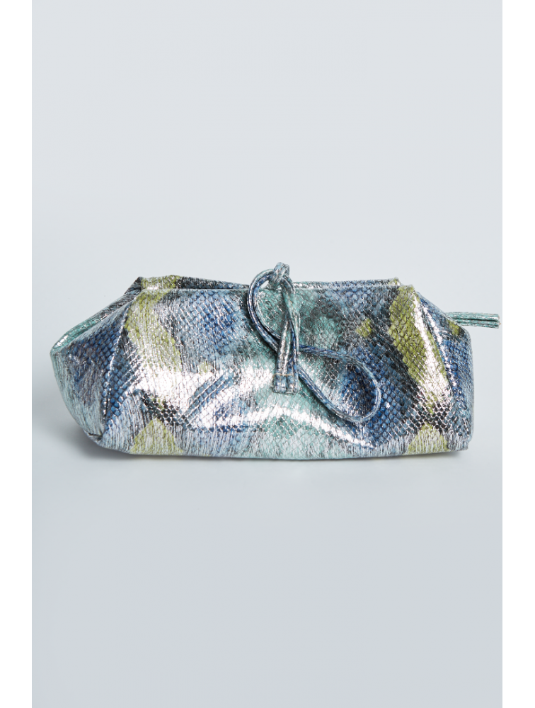 ELENA ATHANASIOU Shiny Snake Pattern Lunchbag Lime Blue Λάιμ Μπλε τσαντάκι χειρός