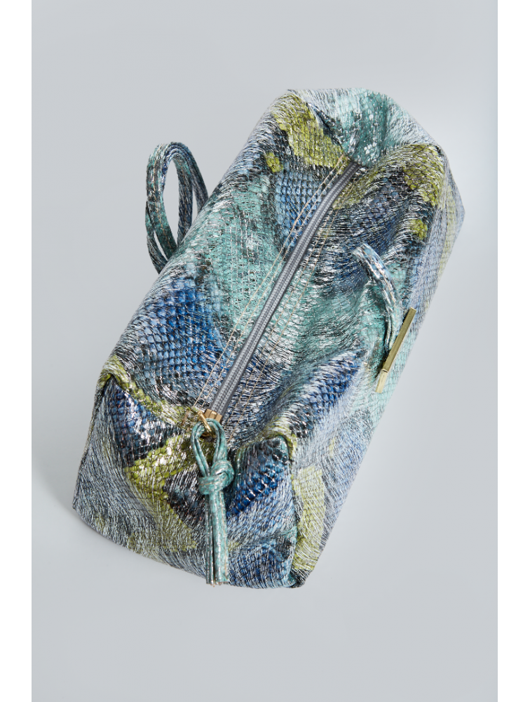 ELENA ATHANASIOU Shiny Snake Pattern Lunchbag Lime Blue Λάιμ Μπλε τσαντάκι χειρός