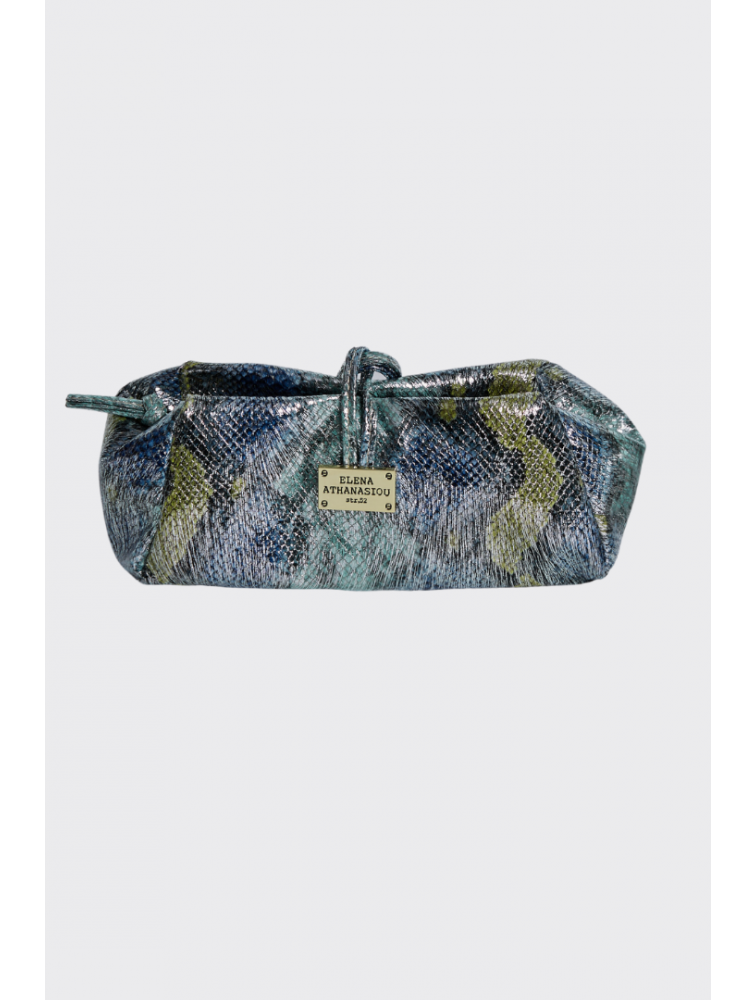 ELENA ATHANASIOU Shiny Snake Pattern Lunchbag Lime Blue Λάιμ Μπλε τσαντάκι χειρός