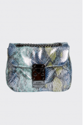 ELENA ATHANASIOU Shiny Snake Pattern Mini Bag Lime Blue Λάιμ Μπλε τσαντάκι ώμου