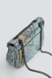 ELENA ATHANASIOU Shiny Snake Pattern Mini Bag Lime Blue Λάιμ Μπλε τσαντάκι ώμου