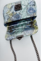 ELENA ATHANASIOU Shiny Snake Pattern Mini Bag Lime Blue Λάιμ Μπλε τσαντάκι ώμου