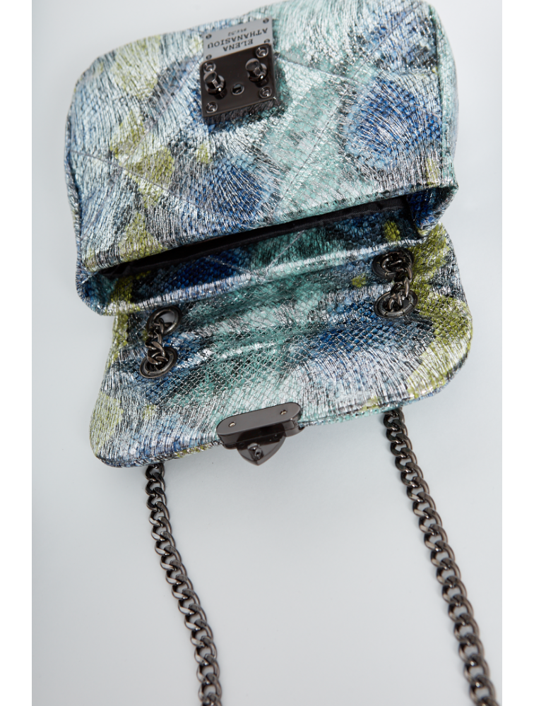 ELENA ATHANASIOU Shiny Snake Pattern Mini Bag Lime Blue Λάιμ Μπλε τσαντάκι ώμου