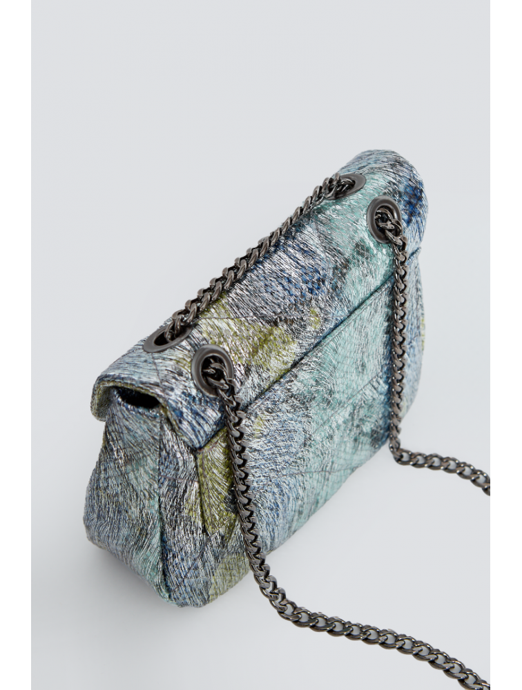 ELENA ATHANASIOU Shiny Snake Pattern Mini Bag Lime Blue Λάιμ Μπλε τσαντάκι ώμου