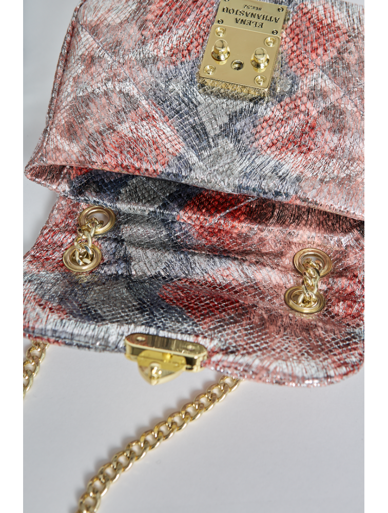 ELENA ATHANASIOU Shiny Snake Pattern Mini Bag Pink Ροζ Γυναικείο Τσαντάκι Ώμου
