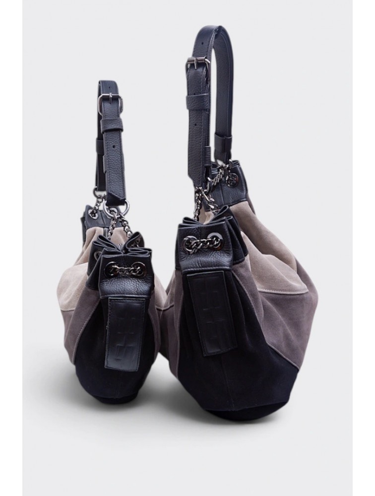 ELENA ATHANASIOU Triple Moon Bag Suede Black Μαύρη Σουέντ Τσάντα Ώμου