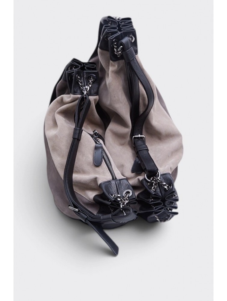 ELENA ATHANASIOU Triple Moon Bag Suede Black Μαύρη Σουέντ Τσάντα Ώμου