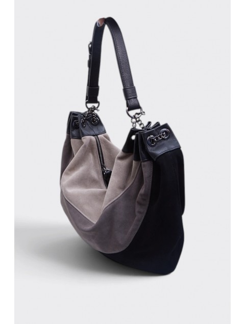 ELENA ATHANASIOU Triple Moon Bag Suede Black Μαύρη Σουέντ Τσάντα Ώμου