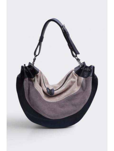 ELENA ATHANASIOU Triple Moon Bag Suede Black Μαύρη Σουέντ Τσάντα Ώμου