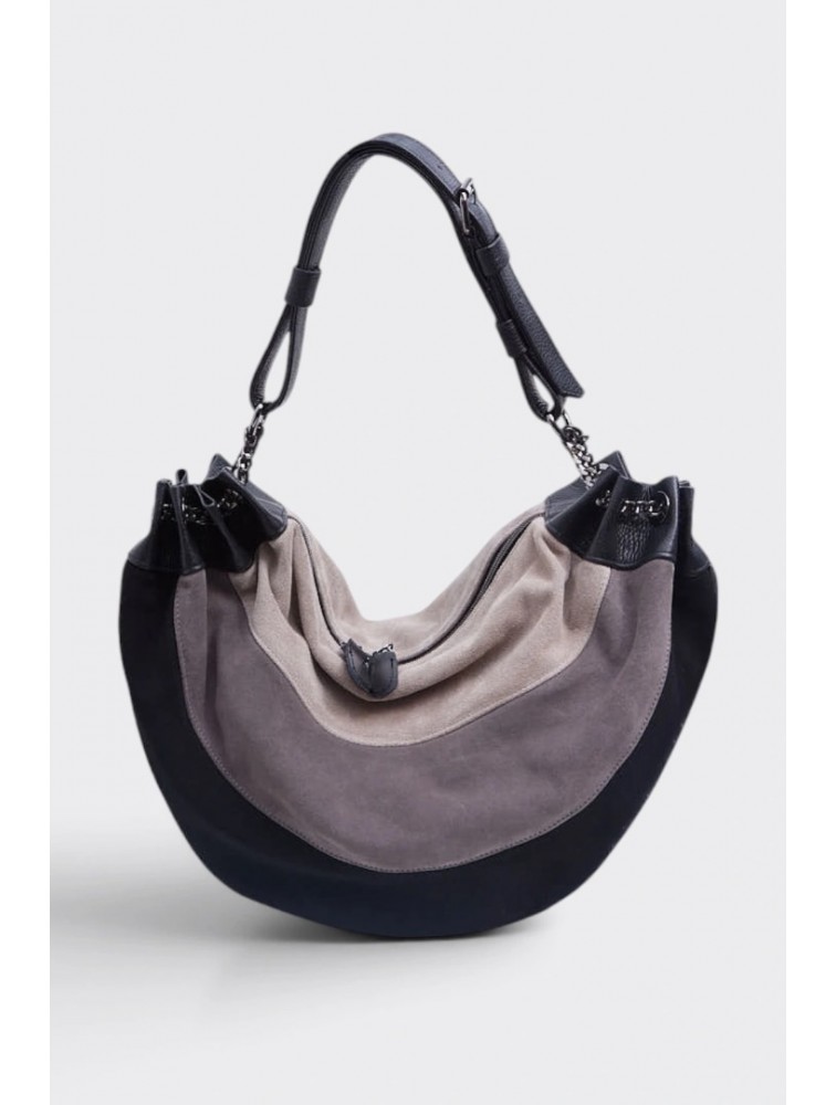 ELENA ATHANASIOU Triple Moon Bag Suede Black Μαύρη Σουέντ Τσάντα Ώμου