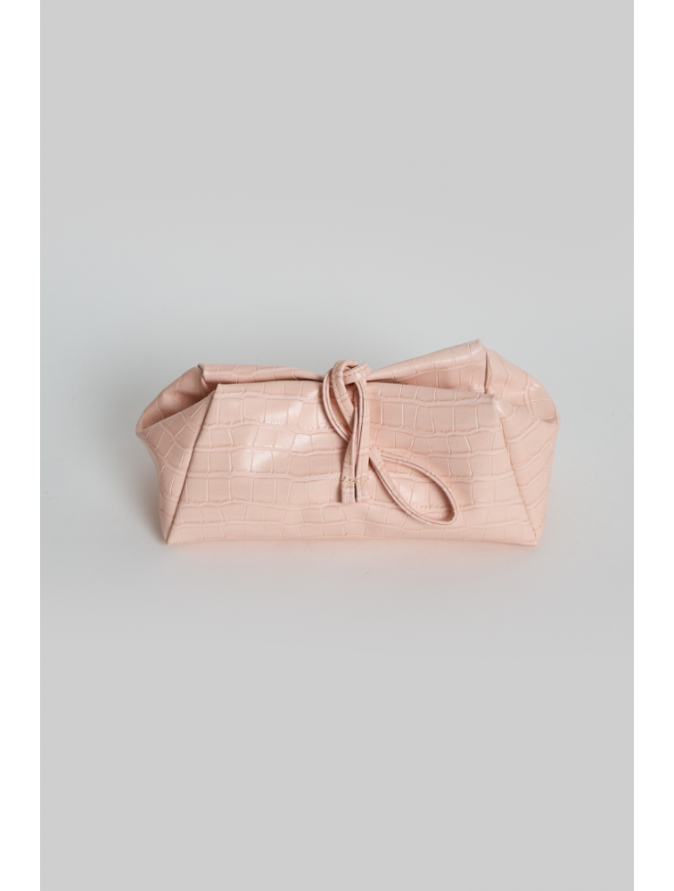 ELENA ATHANASIOU Croco Lunchbag Pink Ροζ Κροκό Τσάντα Χειρός