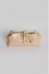 ELENA ATHANASIOU Croco Lunchbag Creme Κρεμ Κροκό Τσάντα Χειρός
