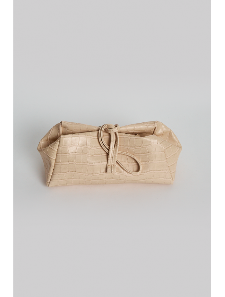 ELENA ATHANASIOU Croco Lunchbag Creme Κρεμ Κροκό Τσάντα Χειρός