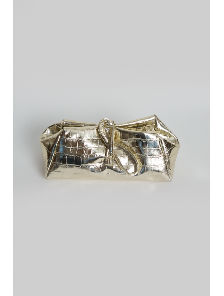 ELENA ATHANASIOU Croco Lunchbag Gold Χρυσή Κροκό Τσάντα Χειρός