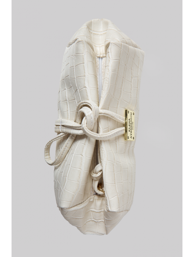 ELENA ATHANASIOU Croco Lunchbag White Λευκή Κροκό Τσάντα Χειρός