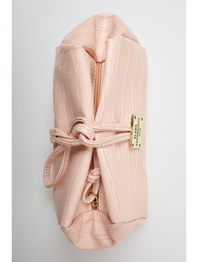 ELENA ATHANASIOU Croco Lunchbag Pink Ροζ Κροκό Τσάντα Χειρός