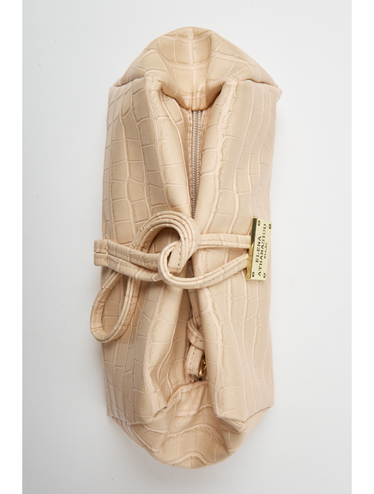 ELENA ATHANASIOU Croco Lunchbag Creme Κρεμ Κροκό Τσάντα Χειρός