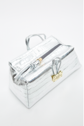 ELENA ATHANASIOU Croco Lunchbag Silver Ασημί Κροκό Τσάντα Χειρός