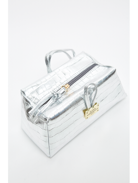 ELENA ATHANASIOU Croco Lunchbag Silver Ασημί Κροκό Τσάντα Χειρός