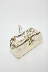 ELENA ATHANASIOU Croco Lunchbag Gold Χρυσή Κροκό Τσάντα Χειρός