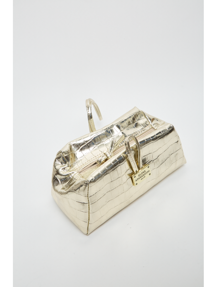 ELENA ATHANASIOU Croco Lunchbag Gold Χρυσή Κροκό Τσάντα Χειρός