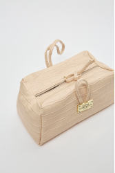ELENA ATHANASIOU Croco Lunchbag Creme Κρεμ Κροκό Τσάντα Χειρός