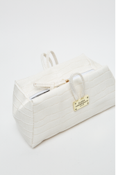 ELENA ATHANASIOU Croco Lunchbag White Λευκή Κροκό Τσάντα Χειρός