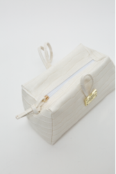 ELENA ATHANASIOU Croco Lunchbag White Λευκή Κροκό Τσάντα Χειρός