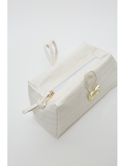 ELENA ATHANASIOU Croco Lunchbag White Λευκή Κροκό Τσάντα Χειρός
