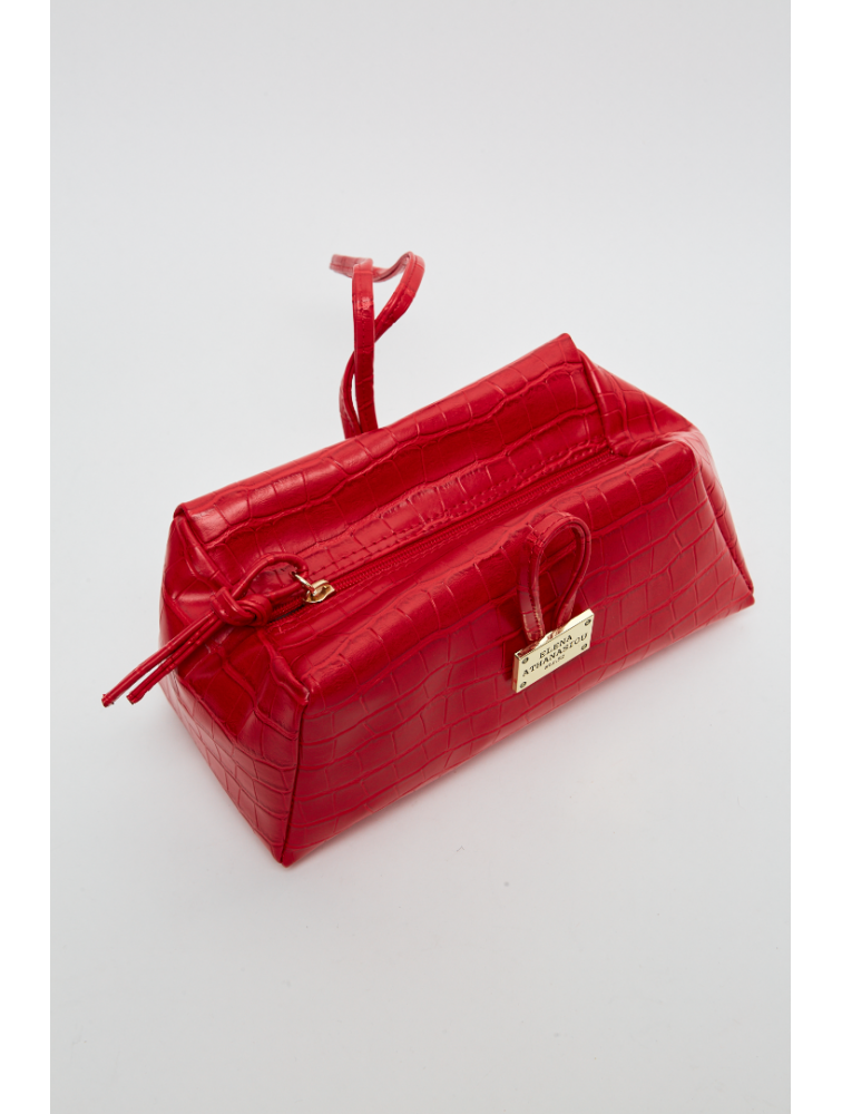 ELENA ATHANASIOU Croco Lunchbag Red Κόκκινη Κροκό Τσάντα Χειρός