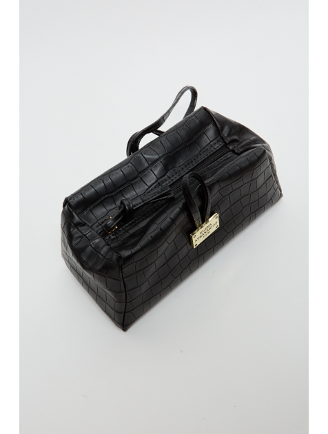 ELENA ATHANASIOU Croco Lunchbag Black Μαύρη Κροκό Τσάντα Χειρός