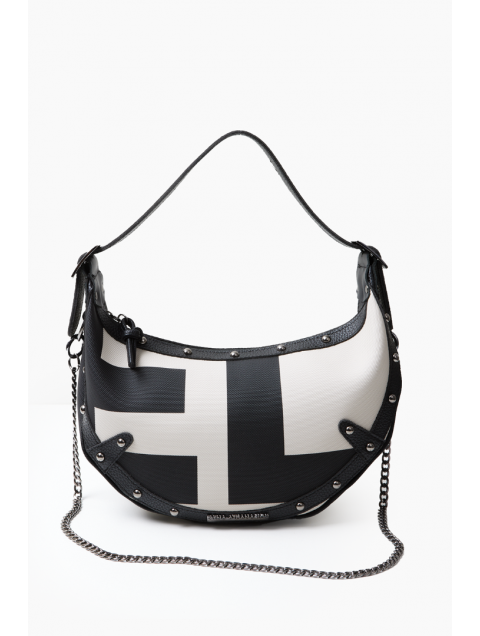 ELENA ATHANASIOU Hype Vegan Baguette EA Logo Black and White Women's Shoulder Bag