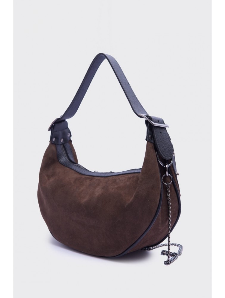 ELENA ATHANASIOU Hype Baguette Brown Καφέ Σουέντ Τσάντα