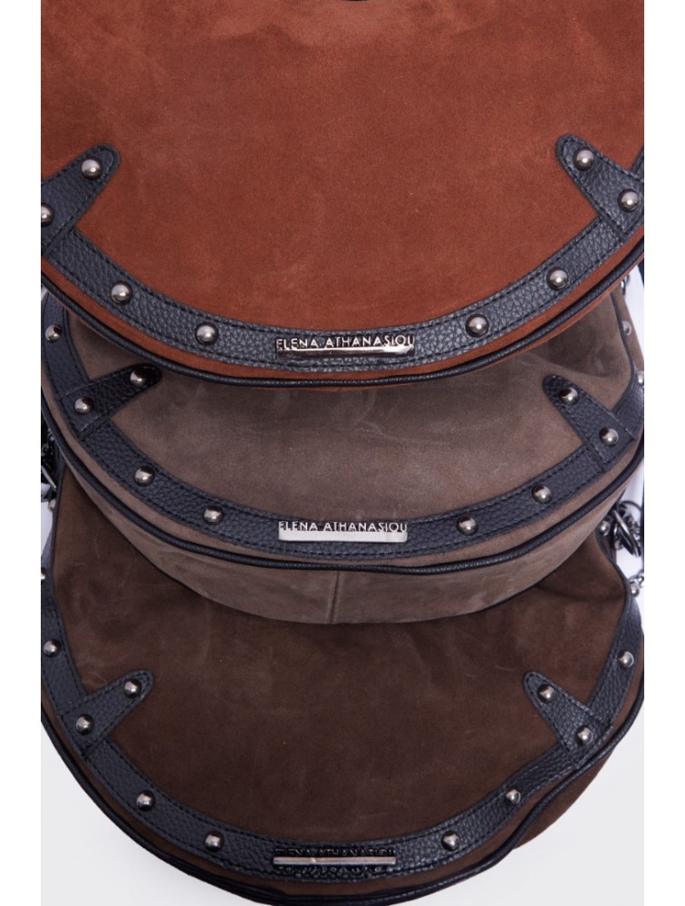 ELENA ATHANASIOU Hype Baguette Brown Καφέ Σουέντ Τσάντα