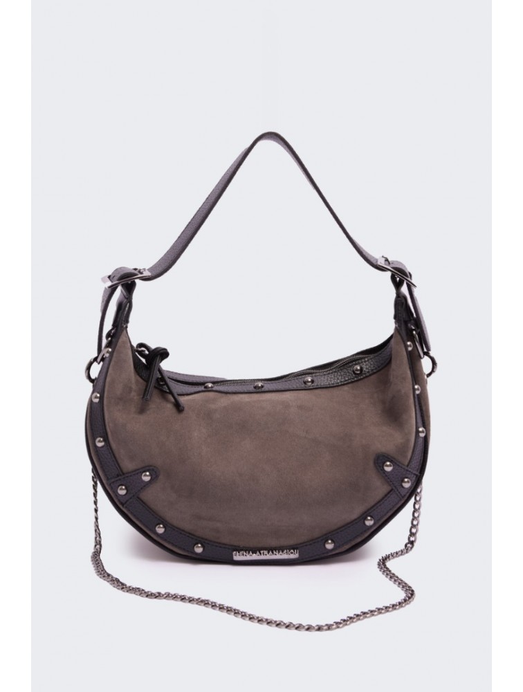 ELENA ATHANASIOU Hype Baguette Suede Cacao Καφέ Τσάντα