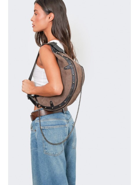 ELENA ATHANASIOU Hype Baguette Suede Cacao Καφέ Τσάντα