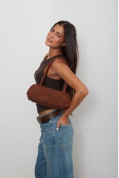 ELENA ATHANASIOU Planet Silhouette Bag Small Camel Κάμελ Σουέντ Τσάντα