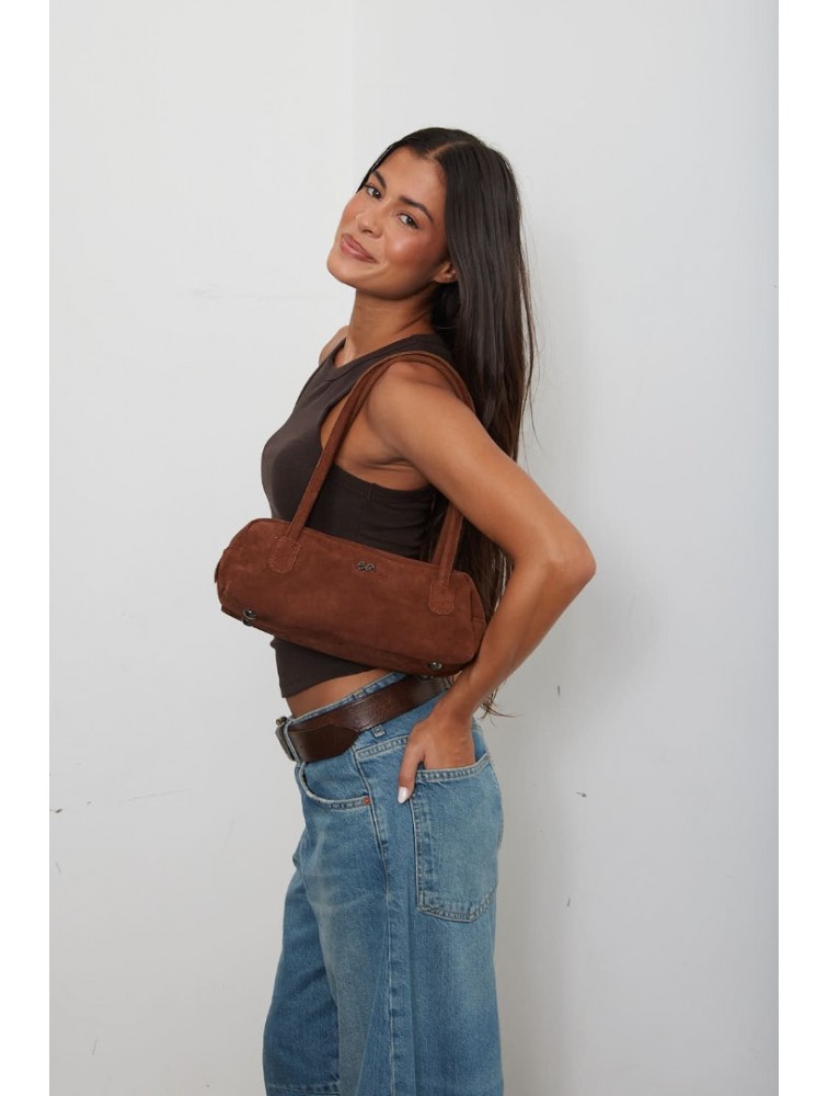 ELENA ATHANASIOU Planet Silhouette Bag Small Camel Κάμελ Σουέντ Τσάντα