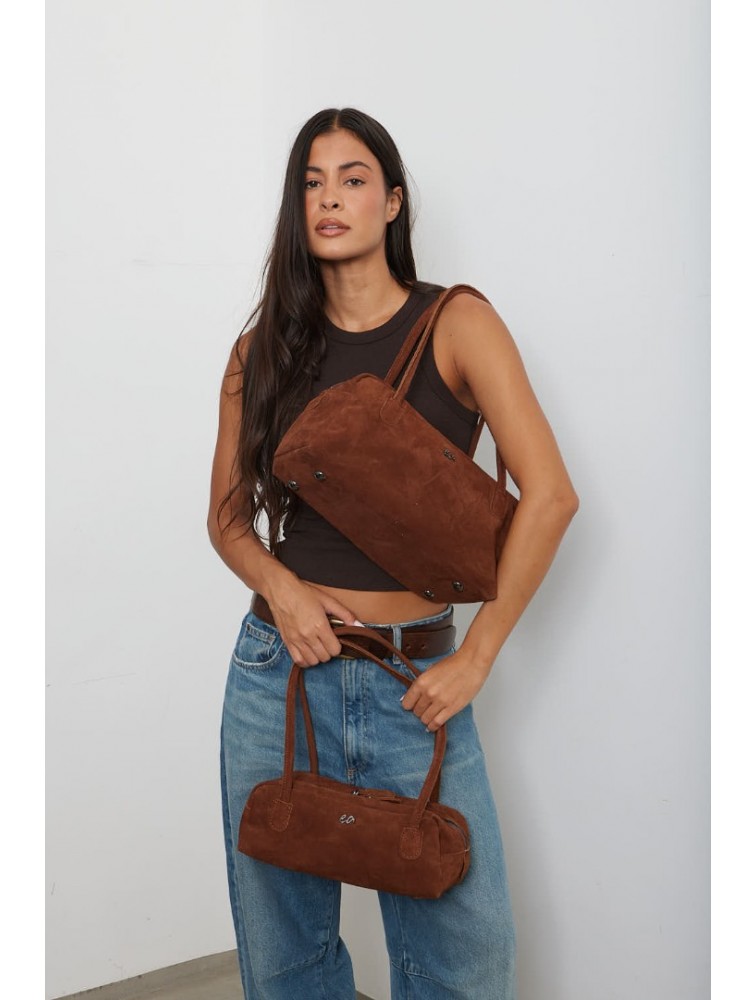 ELENA ATHANASIOU Planet Silhouette Bag Small Camel Κάμελ Σουέντ Τσάντα