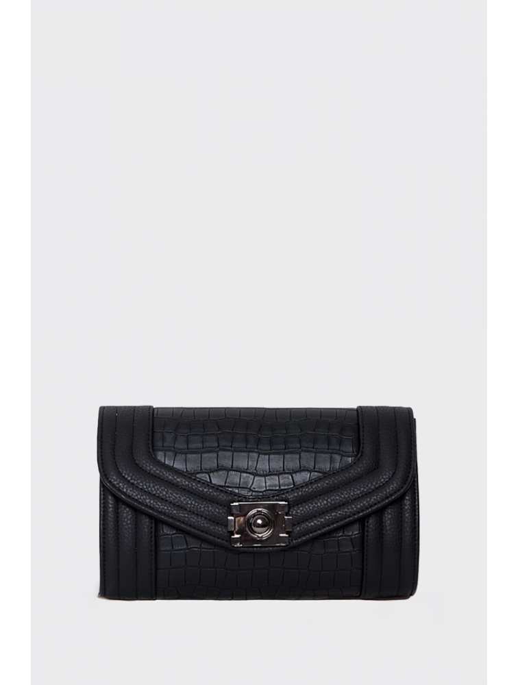 ELENA ATHANASIOU Streetline Clutch Croco Black