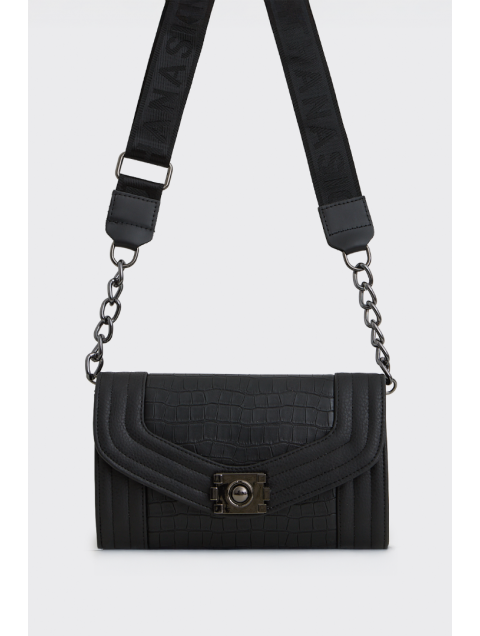 ELENA ATHANASIOU Streetline Clutch Croco Black Μαύρη Κροκό Τσάντα