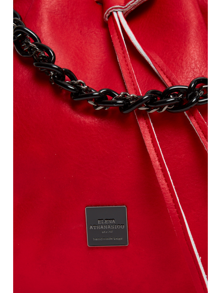 ELENA ATHANASIOU Retro Chain Pouch Red Κόκκινη γυναικεία τσάντα ώμου