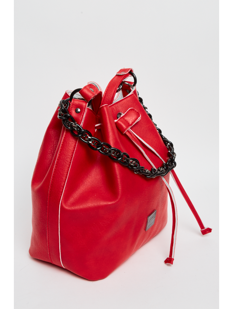 ELENA ATHANASIOU Retro Chain Pouch Red Κόκκινη γυναικεία τσάντα ώμου