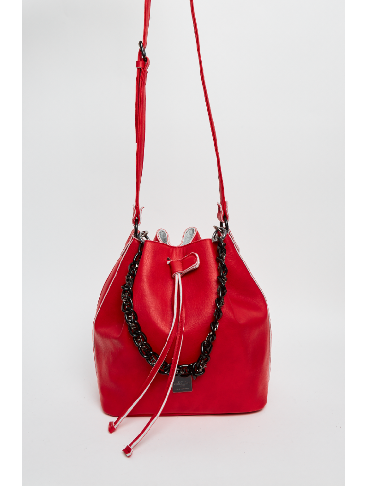 ELENA ATHANASIOU Retro Chain Pouch Red Κόκκινη γυναικεία τσάντα ώμου