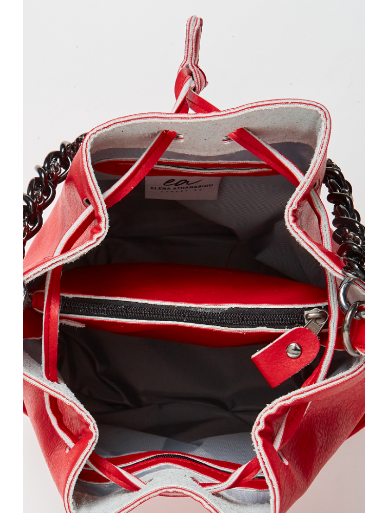 ELENA ATHANASIOU Retro Chain Pouch Red Κόκκινη γυναικεία τσάντα ώμου