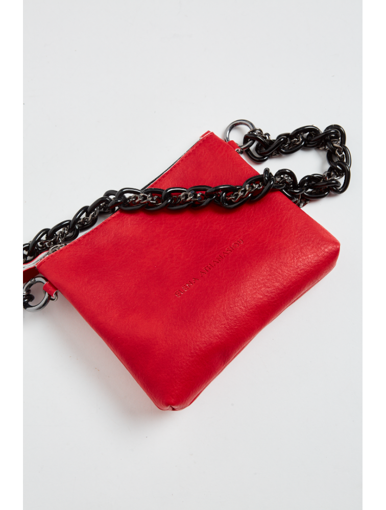 ELENA ATHANASIOU Retro Chain Pouch Red Κόκκινη γυναικεία τσάντα ώμου
