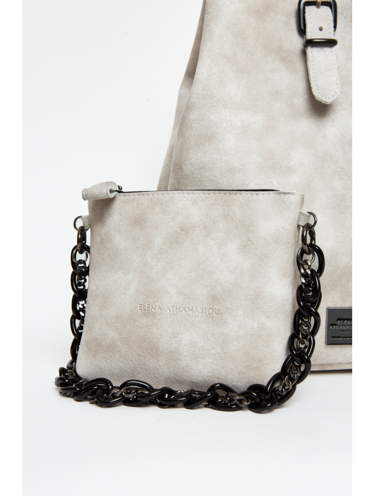 ELENA ATHANASIOU Retro Chain Backpack Grey Γκρι γυναικεία τσάντα πλάτης