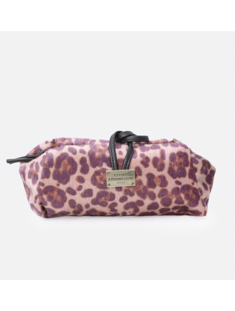 ELENA ATHANASIOU Lunchbag Animal Print Purple Λεοπάρ Μωβ γυναικείο τσαντάκι χειρός