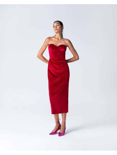 FOREVER YOUNG Adele Velvet Dress Red Κόκκινο Φόρεμα